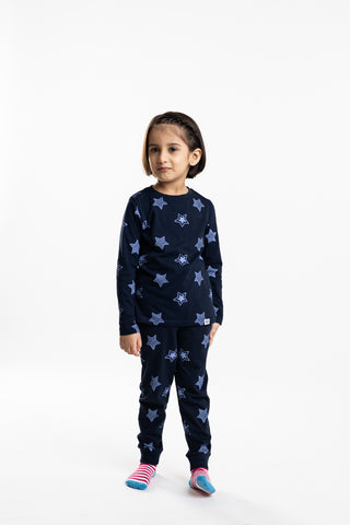 Shining Stars Full Sleeve T-Shirt in Navy Blue - Unisex