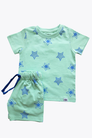 Shining Stars Shorts Co-Ord Set in Mint Green - Unisex