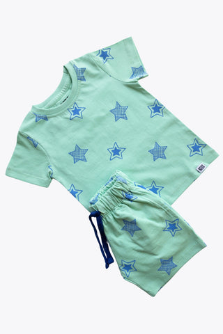 Shining Stars Shorts Co-Ord Set in Mint Green - Unisex