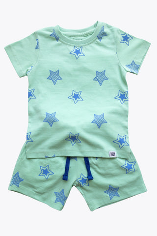 Shining Stars Shorts Co-Ord Set in Mint Green - Unisex